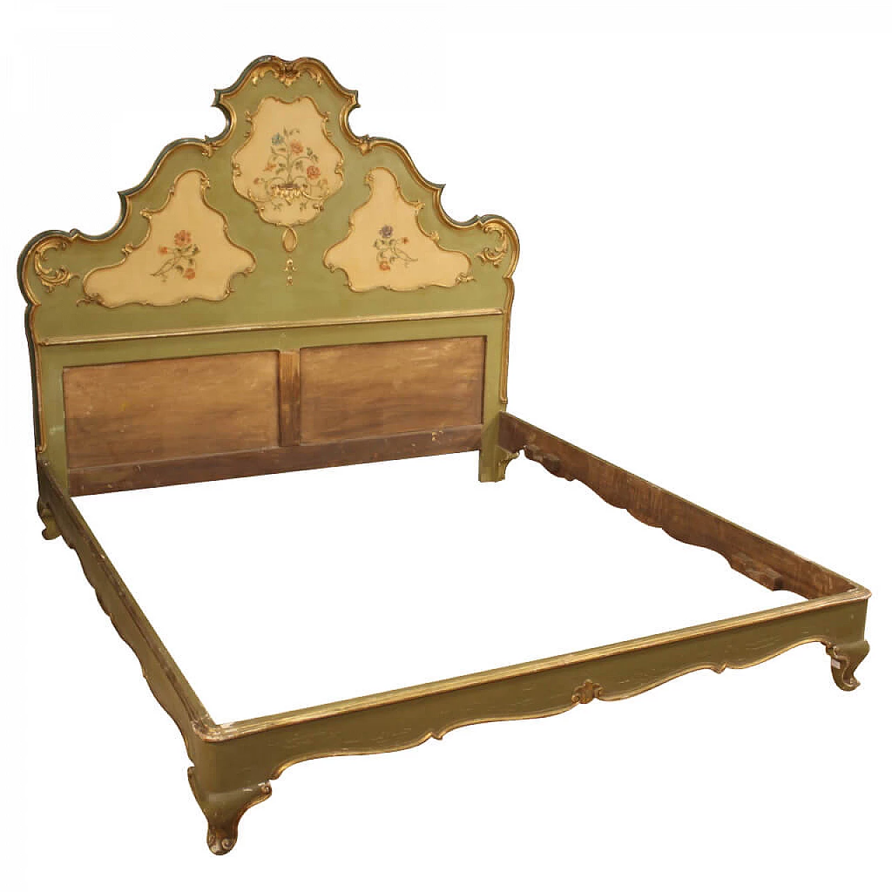 Letto matrimoniale veneziano laccato, dorato e dipinto 1123453