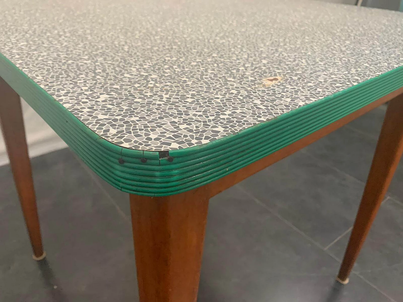 Cherry wood table with mosaic effect laminate top, 1950s 1124302