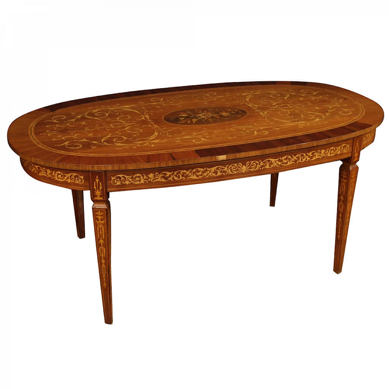 Tavolo ovale italiano intarsiato in stile Luigi XVI 1124746