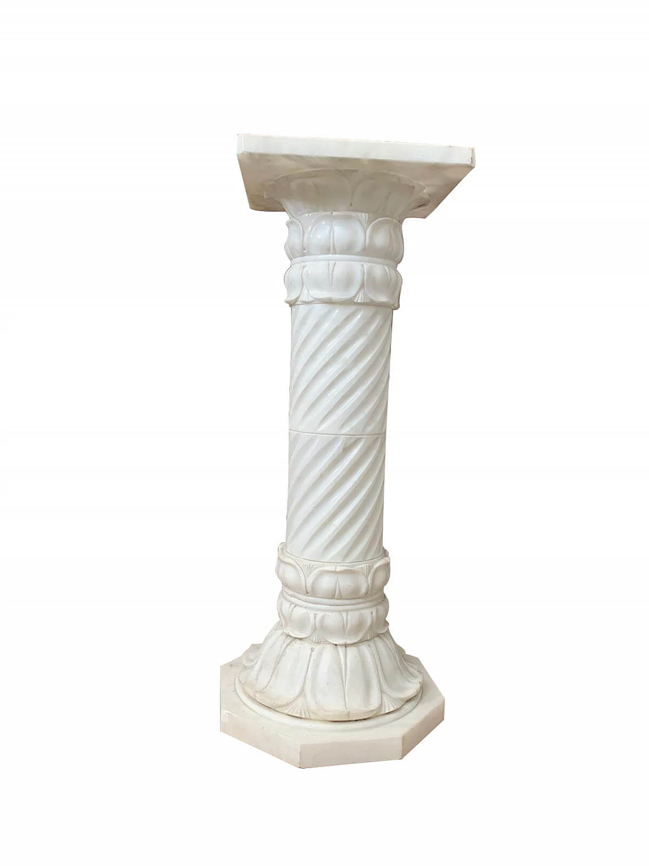 Colonna in marmo bianco intagliato Art Deco, anni '40 1124767
