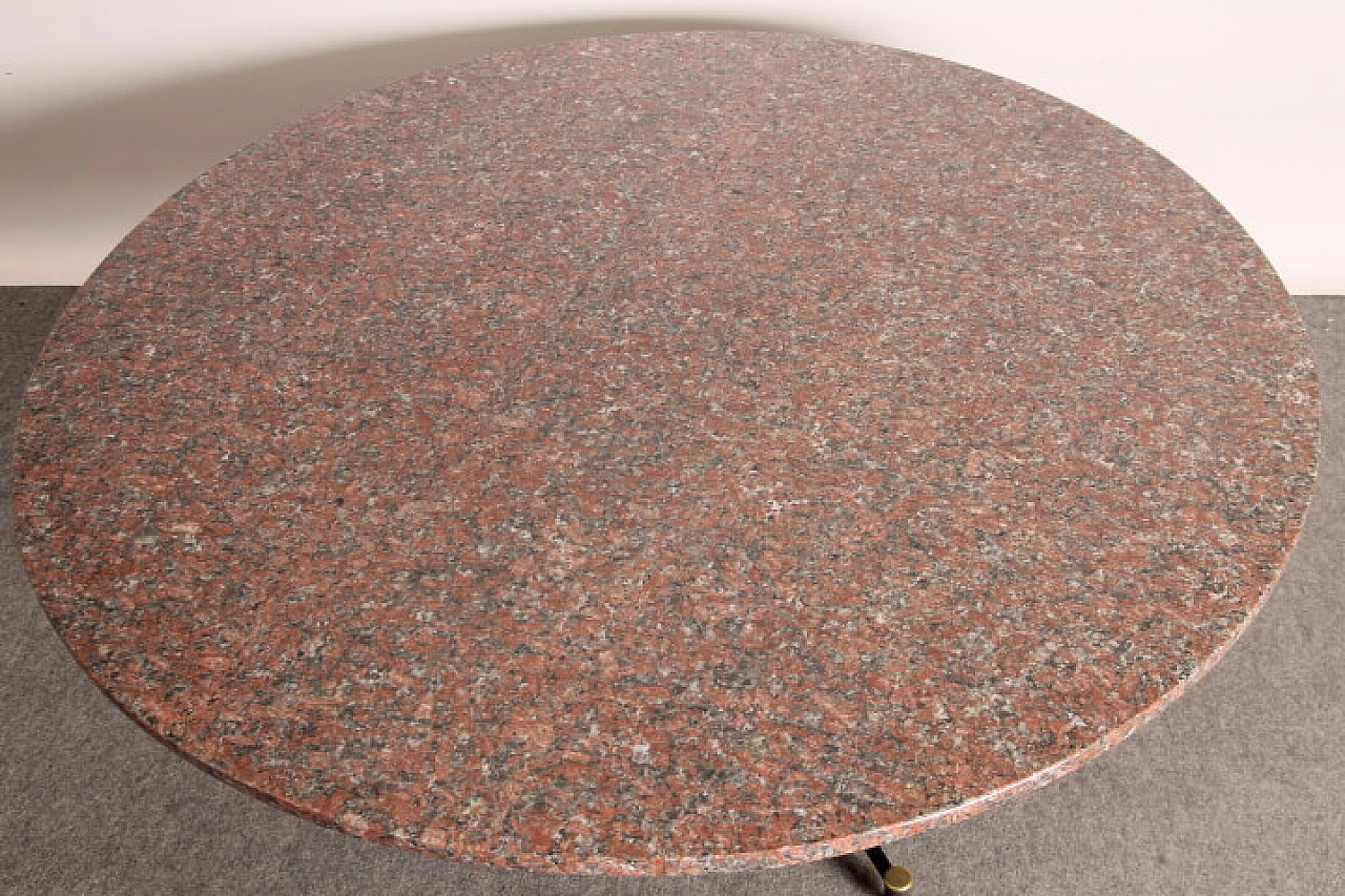 Mid-century round table with pink granite top and brass details, Italy, 50s 1124791