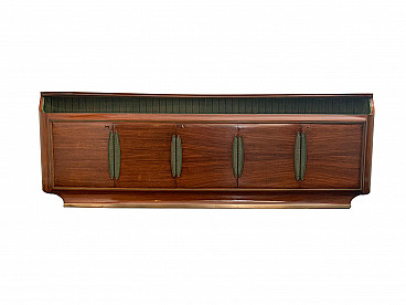 Long rosewood sideboard by Vittorio Dassi with green accents,Italy, 50s