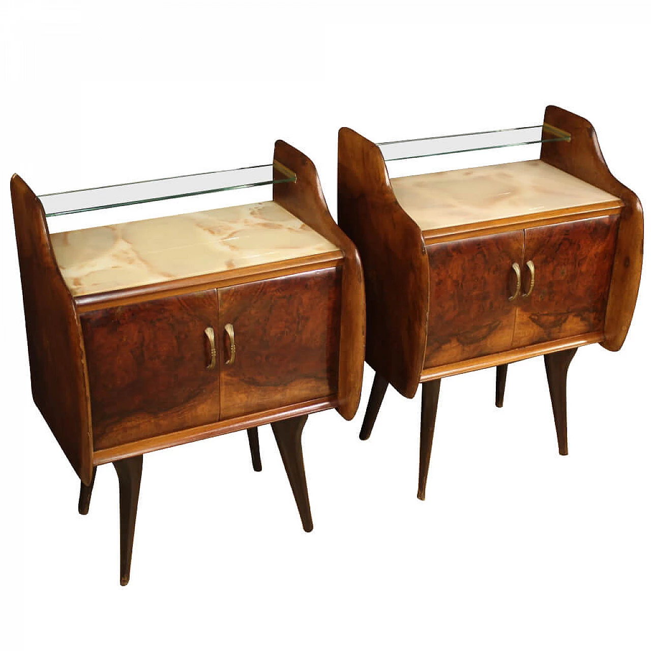 Pair of nightstands in walnut, briarwood and beech 1125073