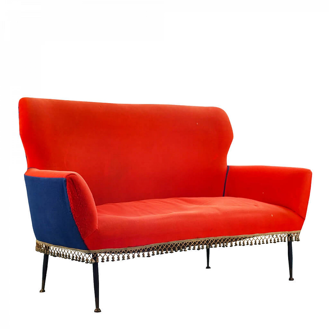 Bicolor 2 seater blue and orange sofa, Italy, 50s 1125116