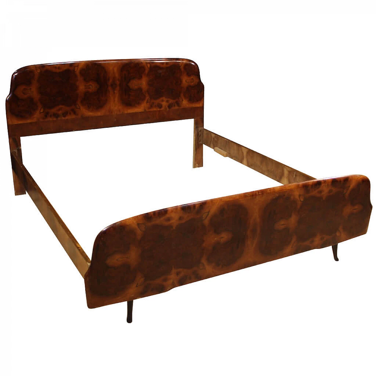 Letto matrimoniale italiano di design in legno di noce, radica e legno ebanizzato 1125749