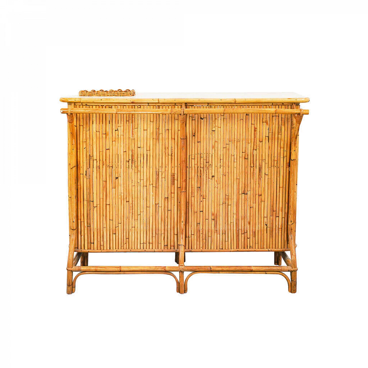 Bancone bar con sgabelli in bambù di Tito Agnoli per Vittorio Bonacina, anni '50 1125937