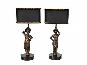 Pair of cast iron table lamps with caryatids, 2000s