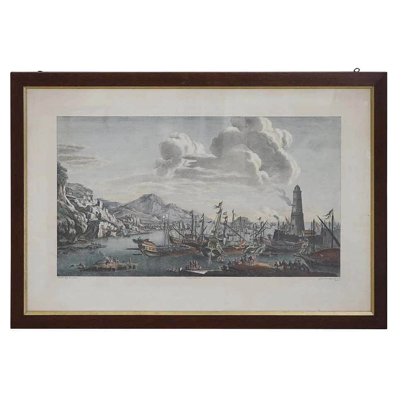 Stampa antica marina da un dipinto di Salvator Rosa con cornice 1126750