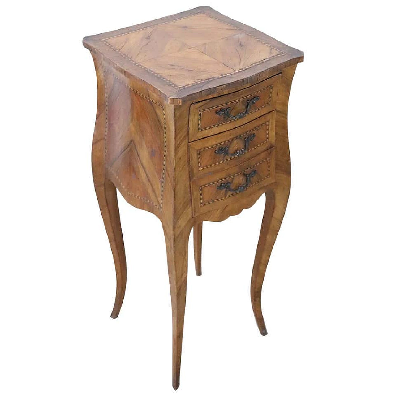 Elegant bedside table in antique Louis XV style in walnut inlay 1126828