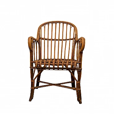 Poltrona Italiana in bambù e vimini, anni '60