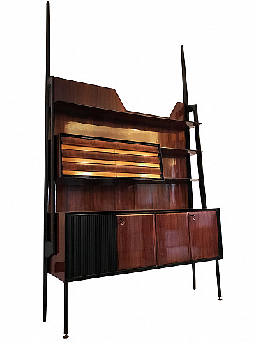 Self-supporting bookcase in Italian rosewood by Vittorio Dassi, 1950s