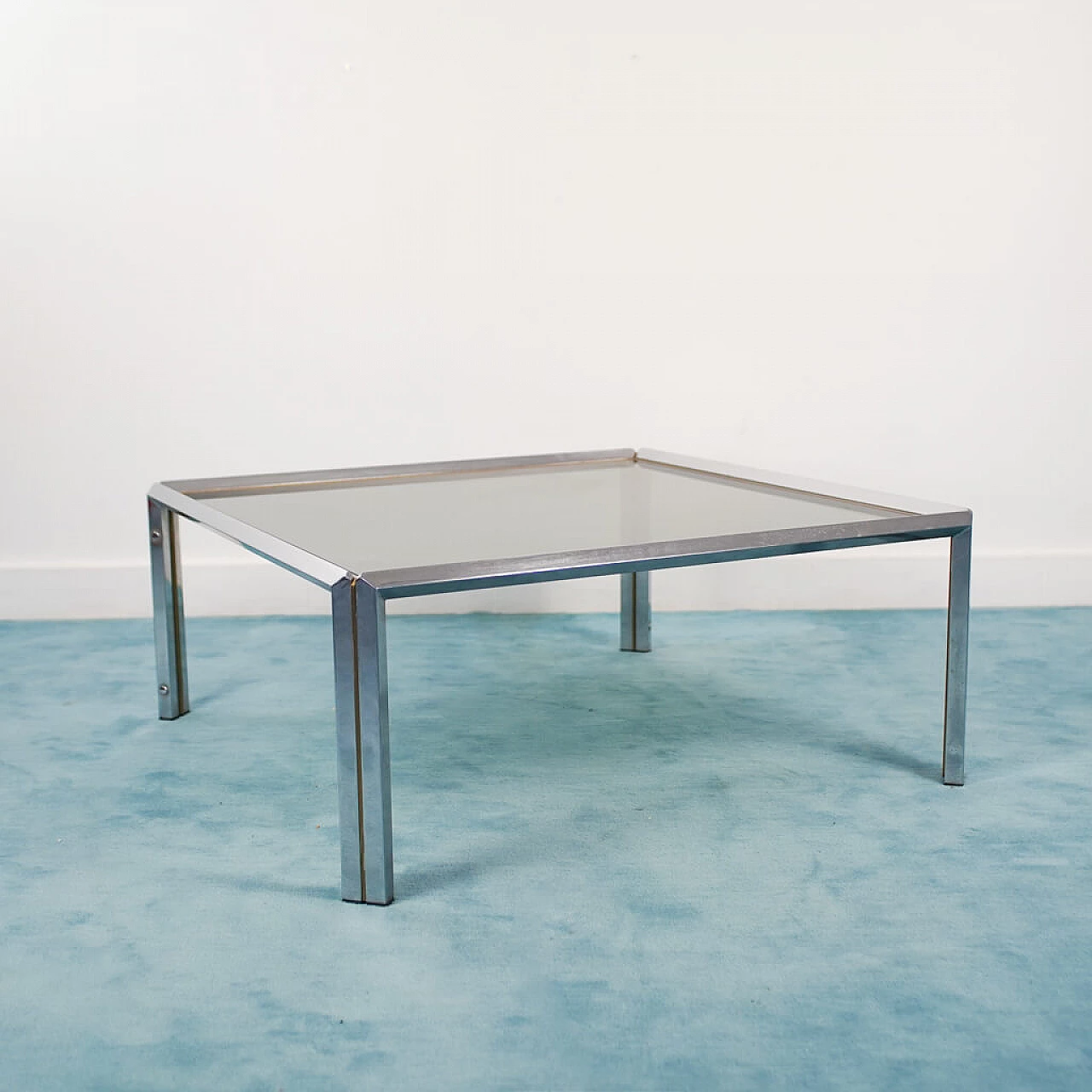 Coffee table with chromed steel frame and smoked glass, 70s 1128210