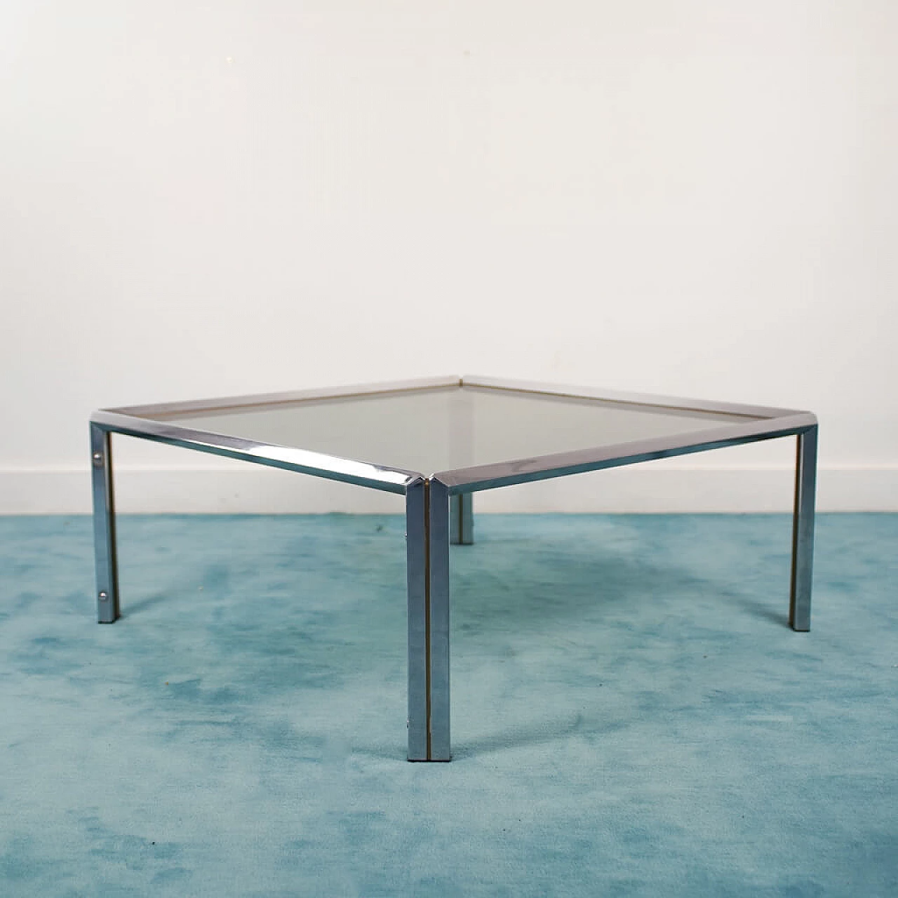 Coffee table with chromed steel frame and smoked glass, 70s 1128211