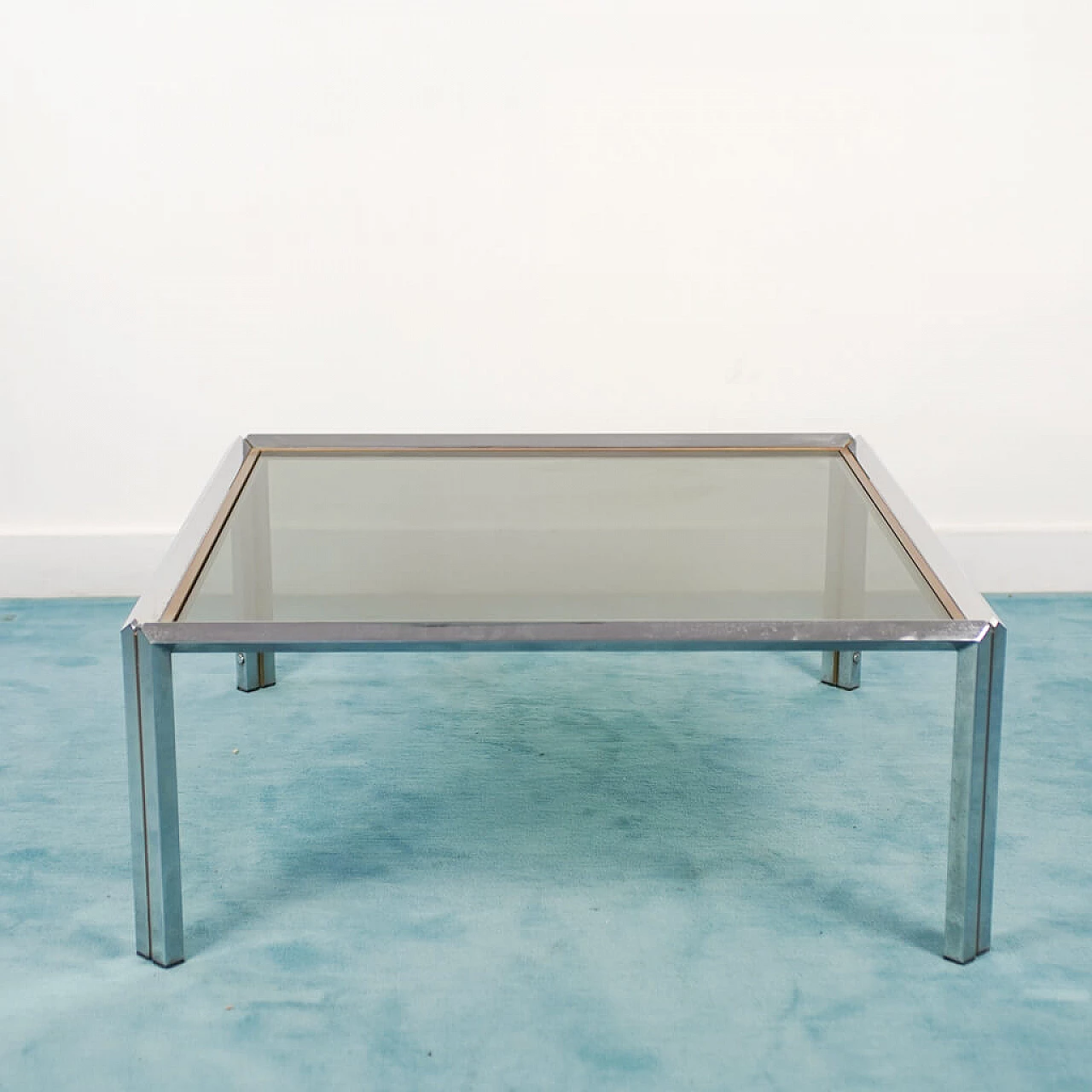 Coffee table with chromed steel frame and smoked glass, 70s 1128212