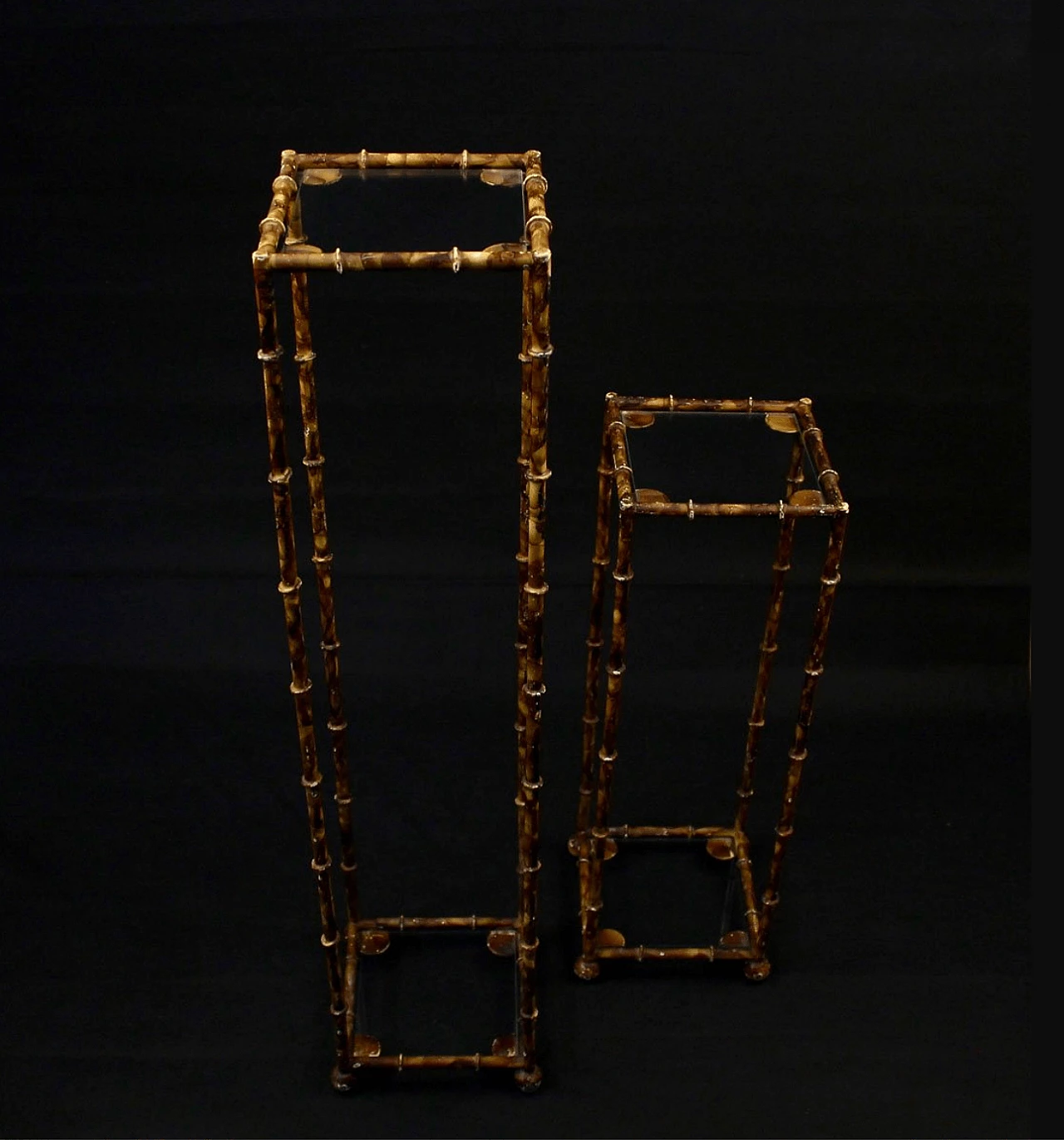 Pair of Art Deco etagère in iron and bamboo 1128898