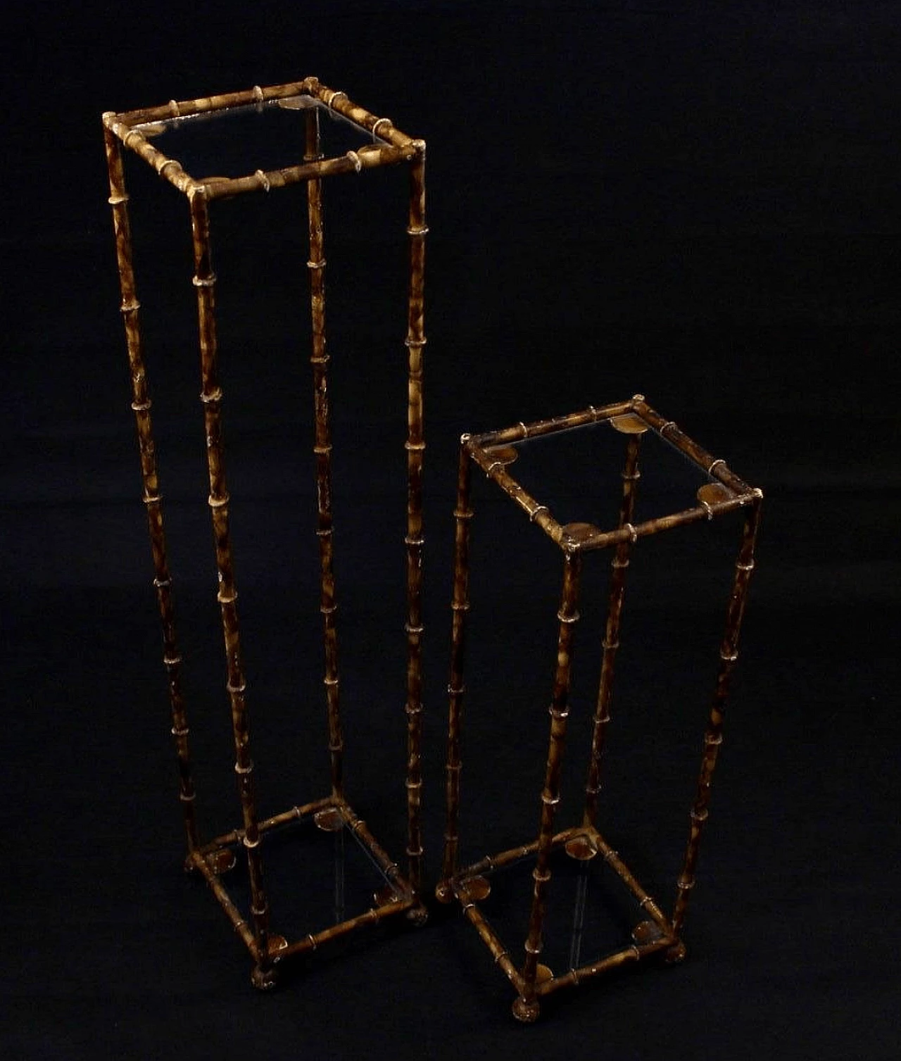 Pair of Art Deco etagère in iron and bamboo 1128904