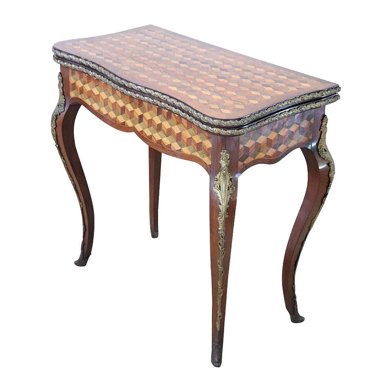 Gaming table in Louis XV style in gilded bronze rose wood, end of XIX century 1129627