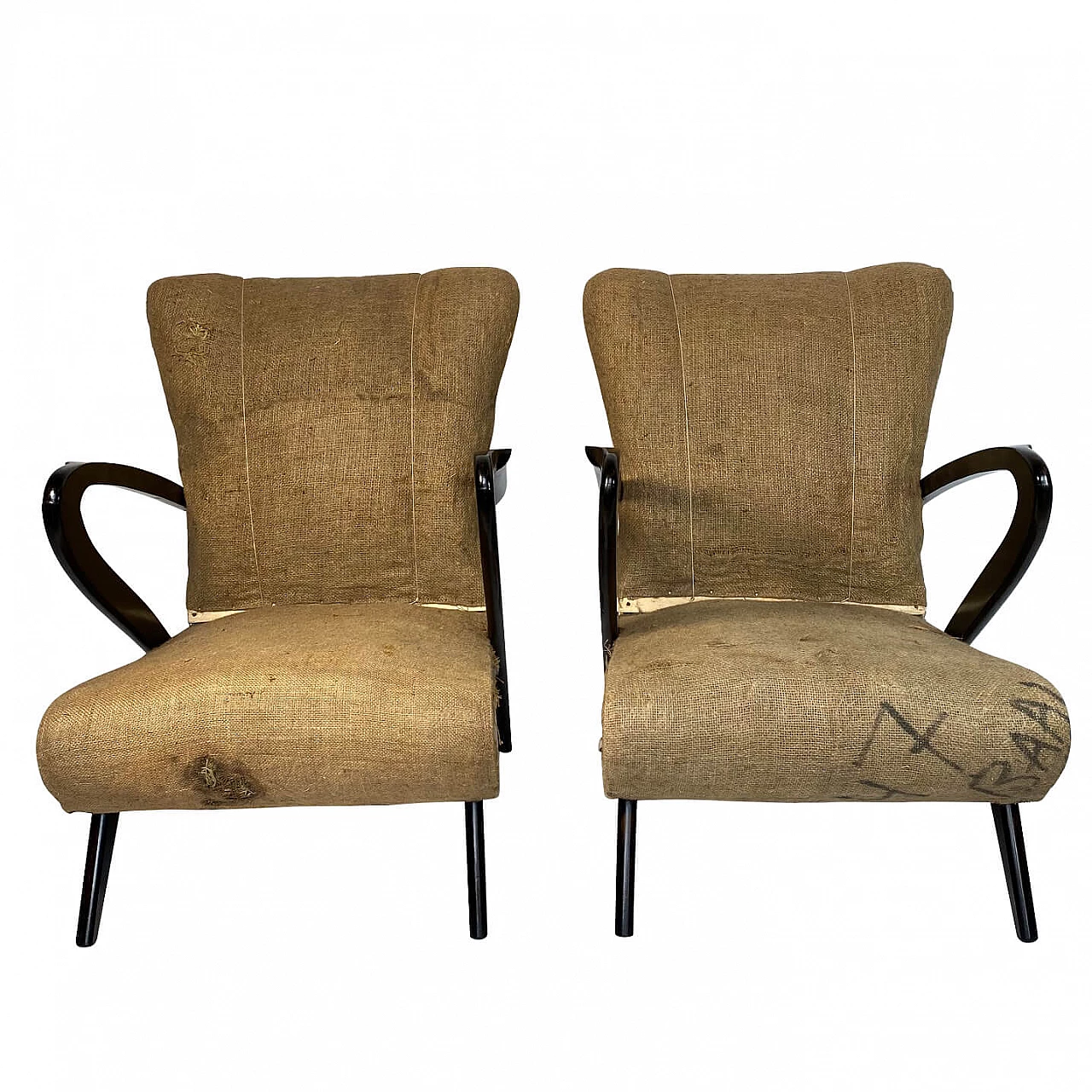 Pair of nude look armchairs, 50's 1130331
