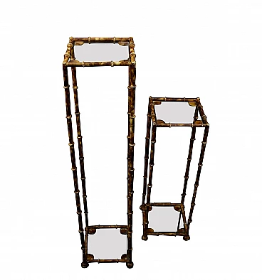 Pair of Art Deco etagère in iron and bamboo