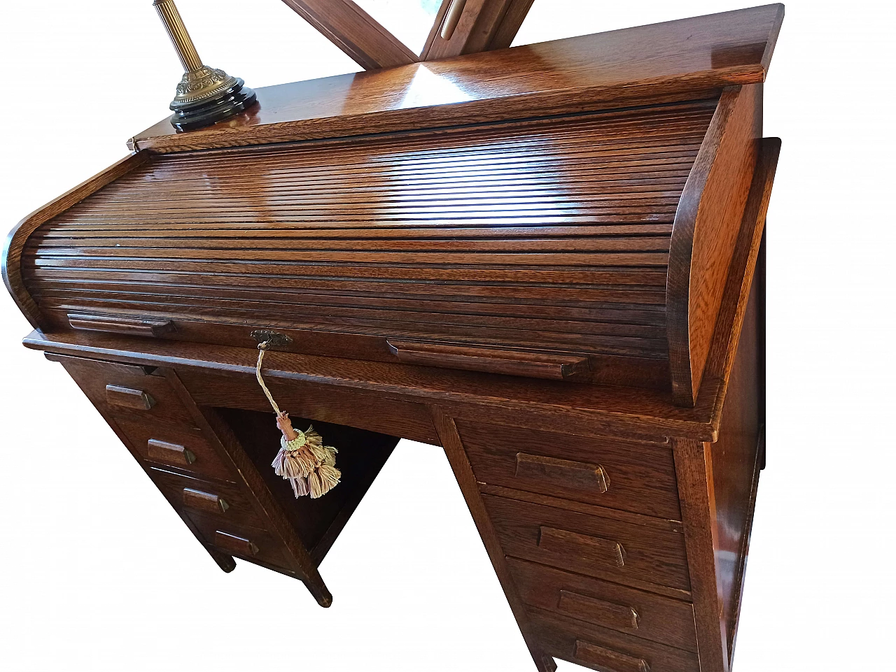 Scrivania con serrandina scorrevole in legno di rovere 1132112