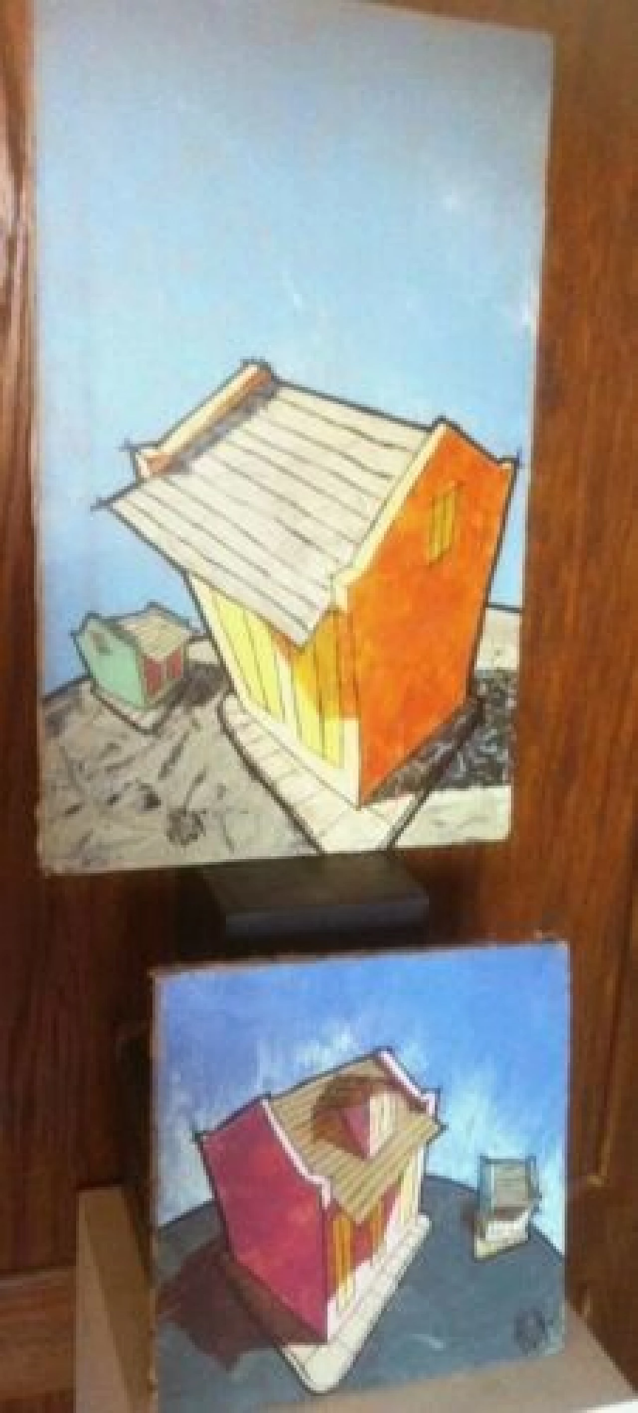 Pair of signed Italian oil paintings with houses 1132382