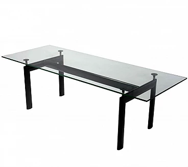 Tavolo in metallo con piano in vetro, stile LC6
