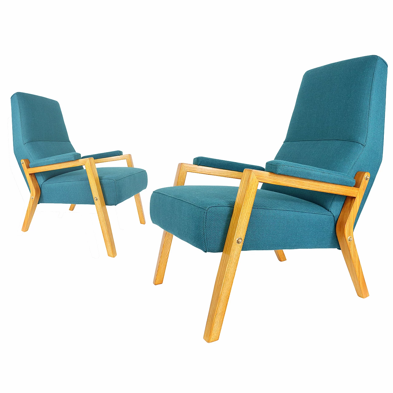 Pair of armchairs in ash wood and fabric 1132729