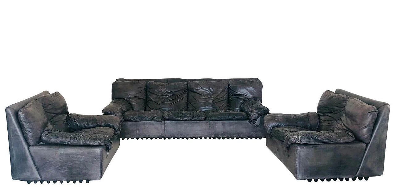 Set Divano e poltrone in pelle Bonheur di Ammannati e Vitelli, anni '80 1132882