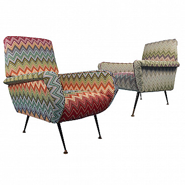 Pair of armchairs upholstered with Missoni fabric, 1960s