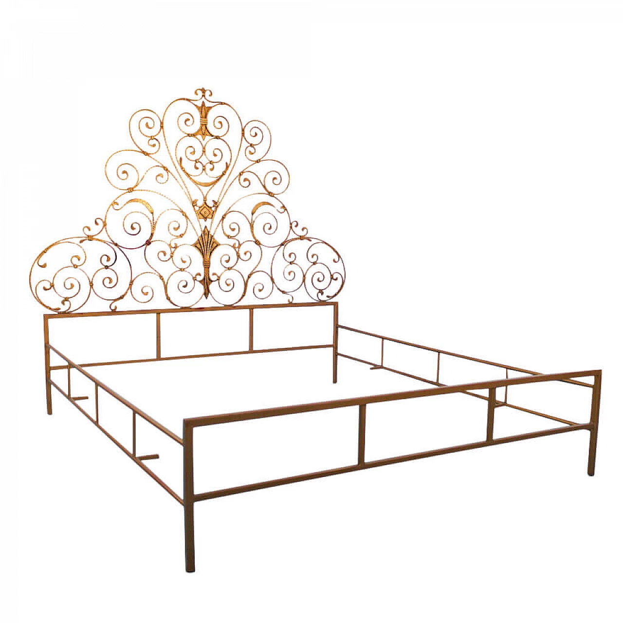 Letto matrimoniale in ferro battuto dorato, anni '40 1133907