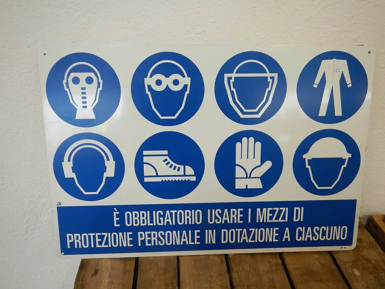 Two metal boards on safety at work, Italy, 90s 1134030