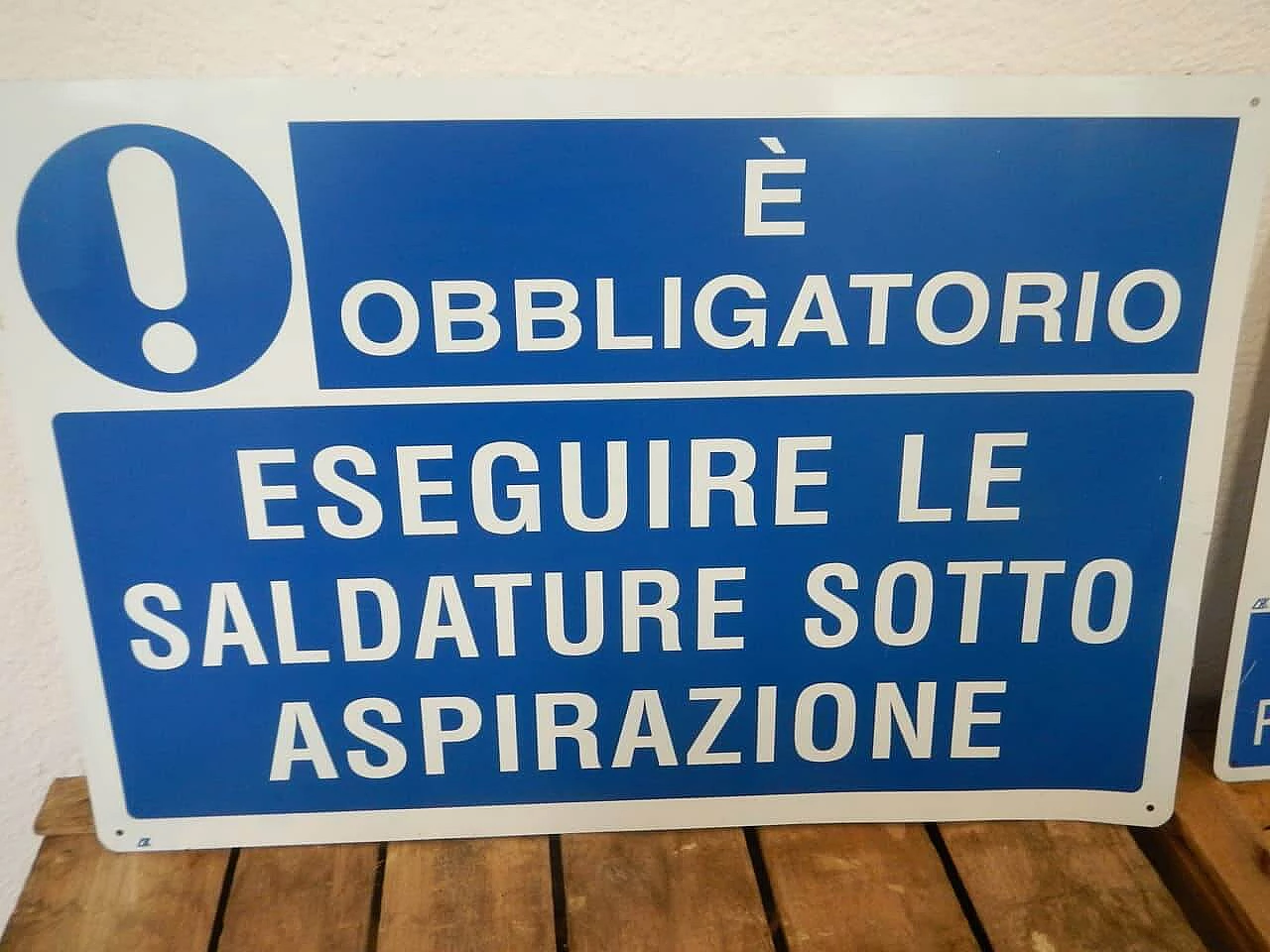 Two metal boards on safety at work, Italy, 90s 1134033