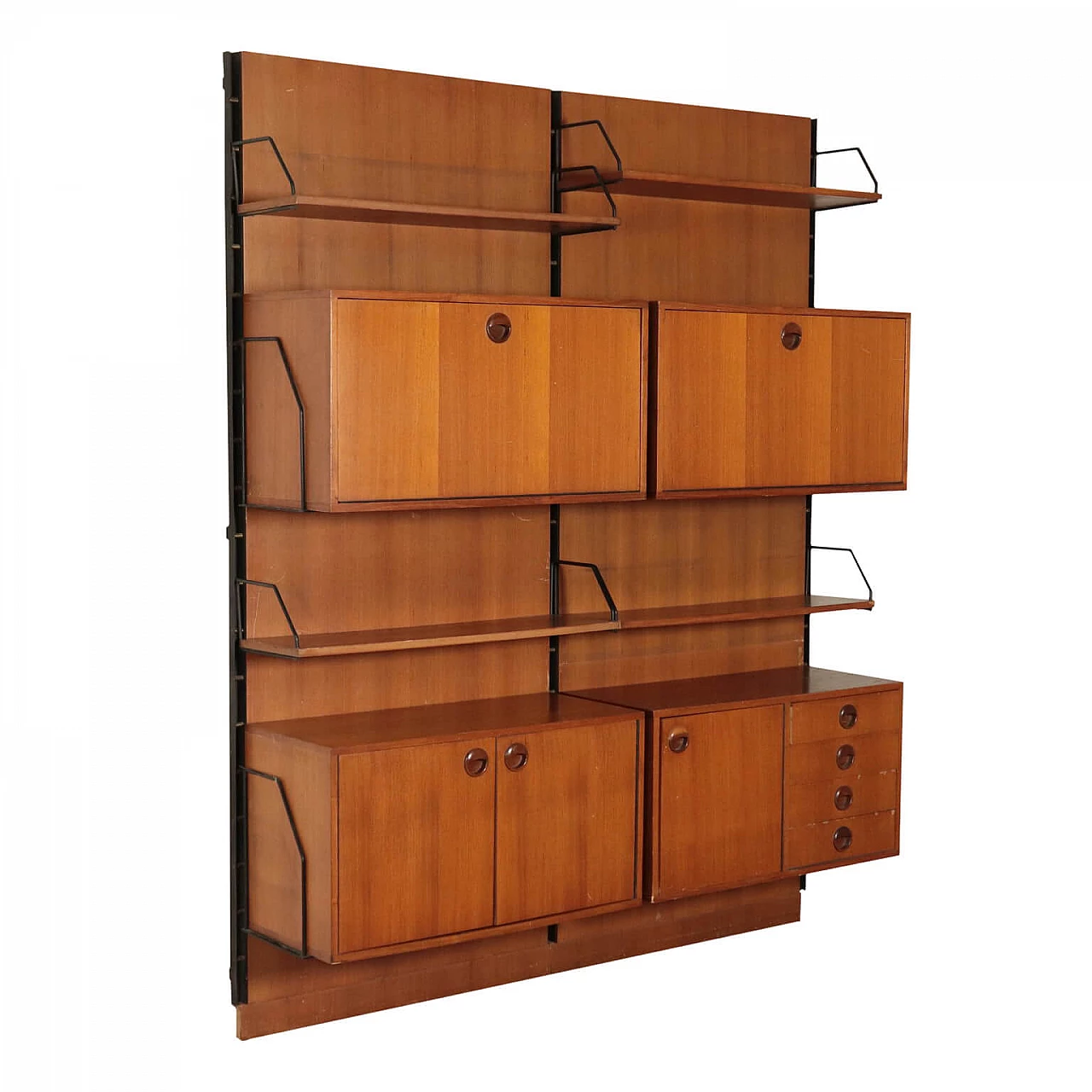 Wall-mounted teak bookcase, 60s 1135814