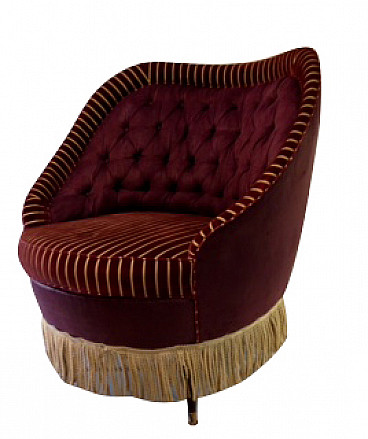 Red velvet armchair by Gio Ponti for Casa e Giardino, Italy, 40s