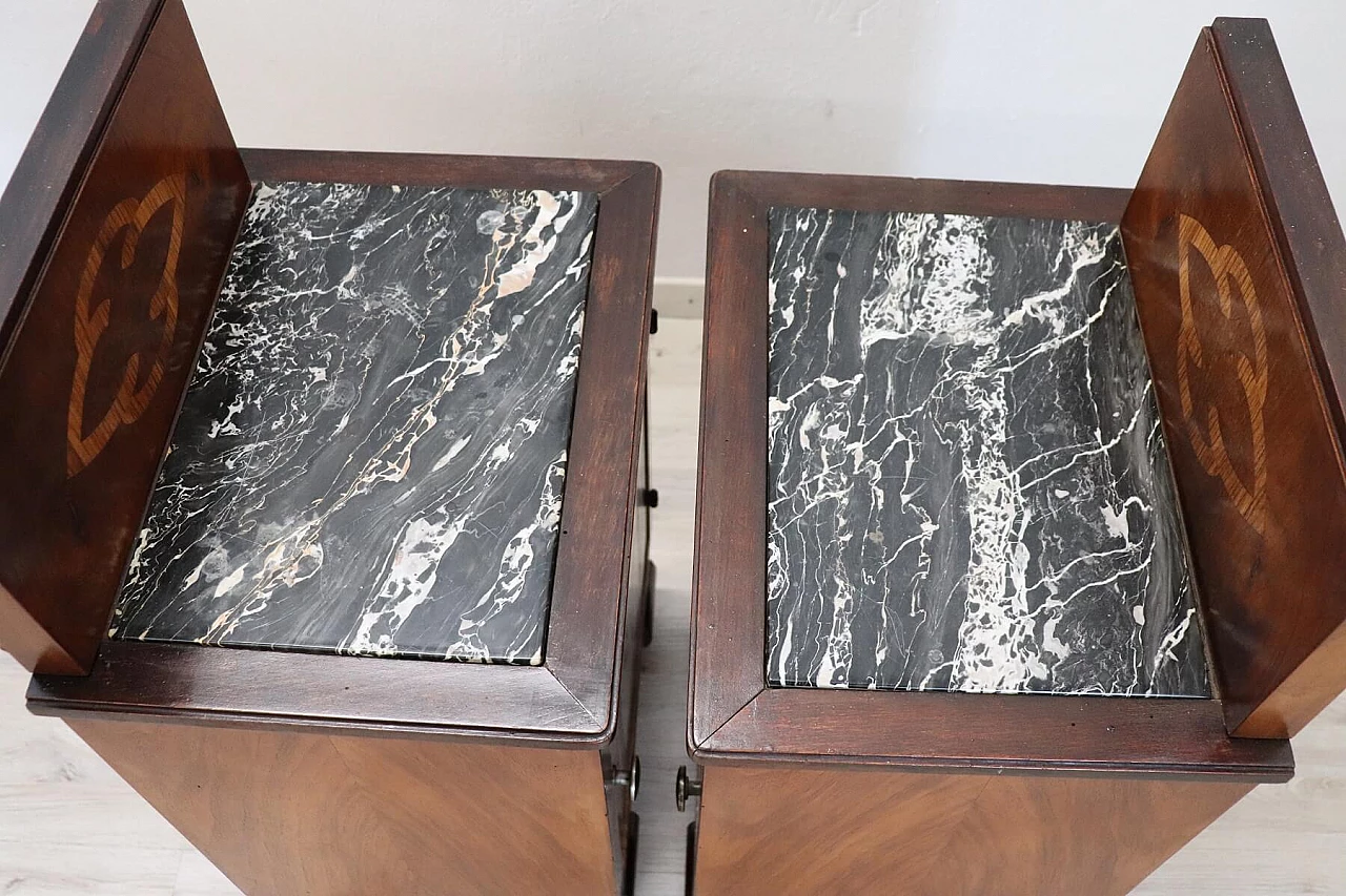 Pair of art deco inlaid marble top nightstands, 1940's 1136185