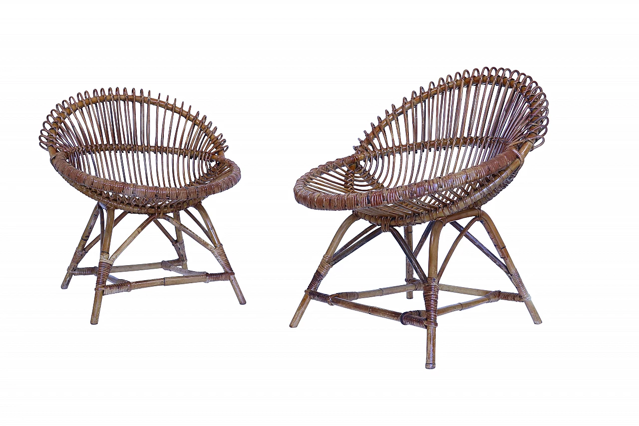 Pair of wicker armchairs, 1950s 1137417