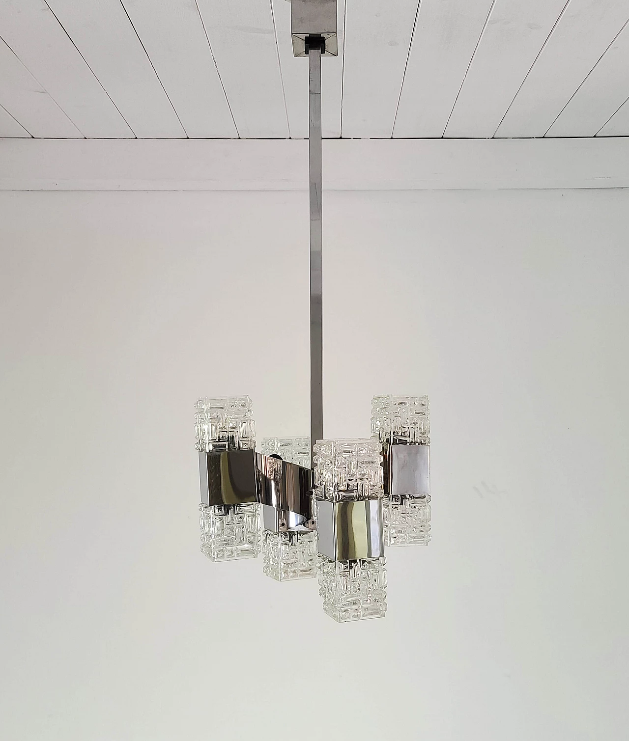 Chandelier in chrome and glass by Gaetano Sciolari, 1960s 1137448