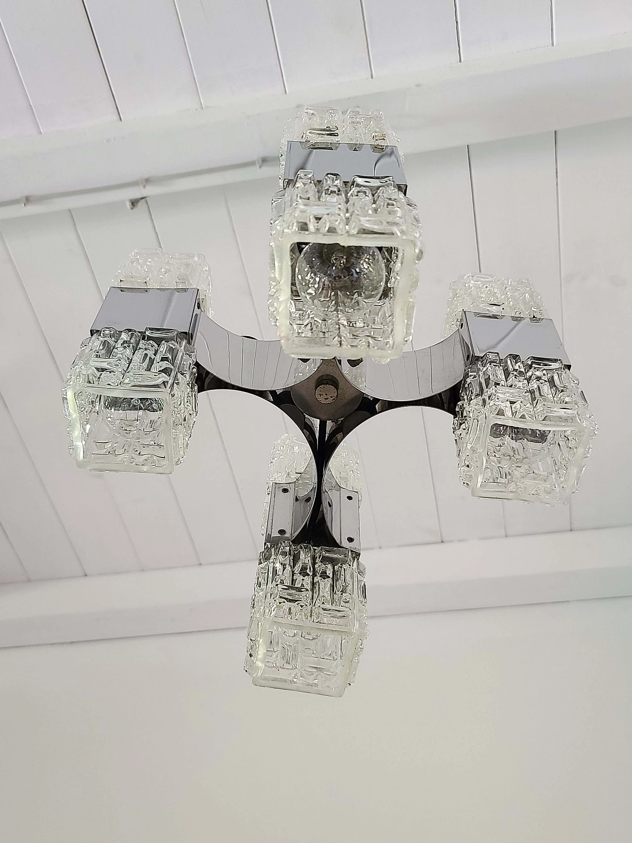 Chandelier in chrome and glass by Gaetano Sciolari, 1960s 1137450