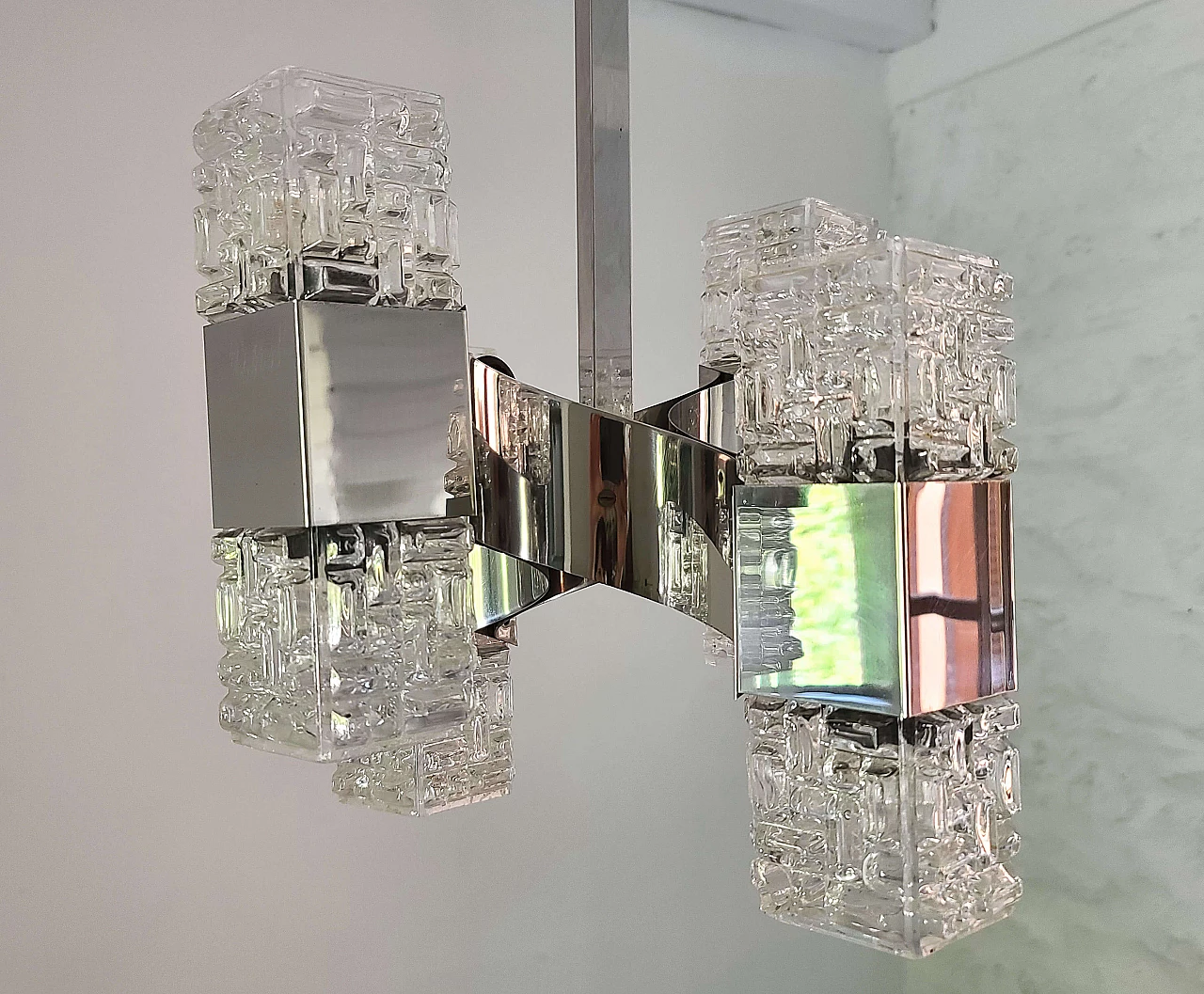 Chandelier in chrome and glass by Gaetano Sciolari, 1960s 1137451