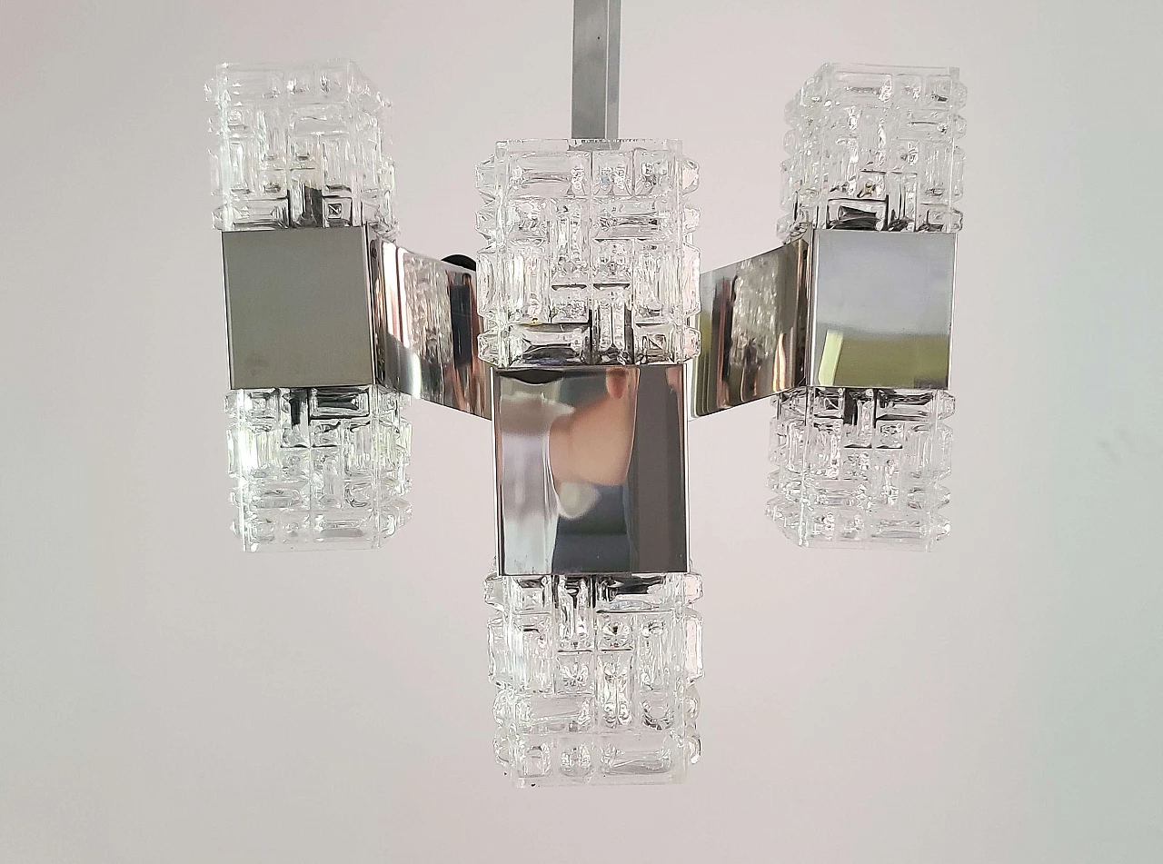 Chandelier in chrome and glass by Gaetano Sciolari, 1960s 1137452