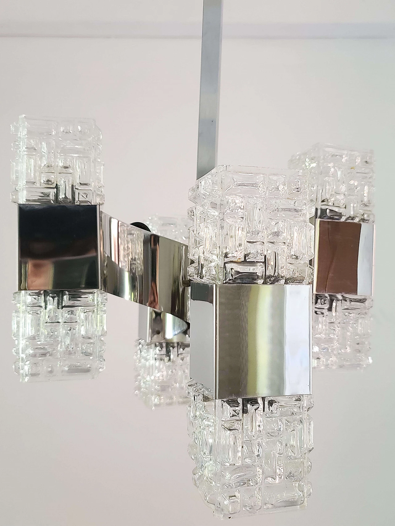 Chandelier in chrome and glass by Gaetano Sciolari, 1960s 1137453