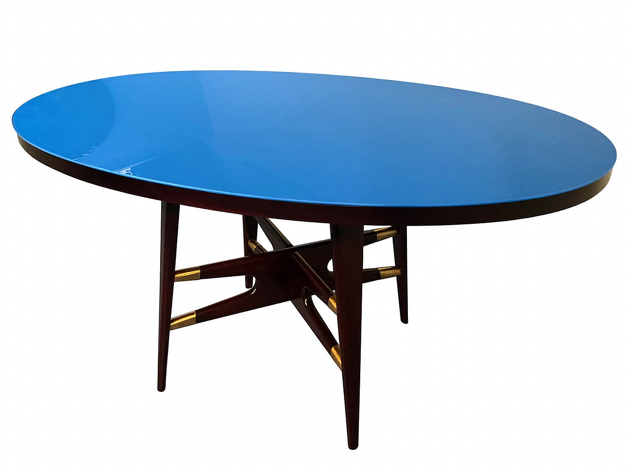 Tavolo da pranzo ovale blu italiano di Silvio Cavatorta, anni '50 1137487