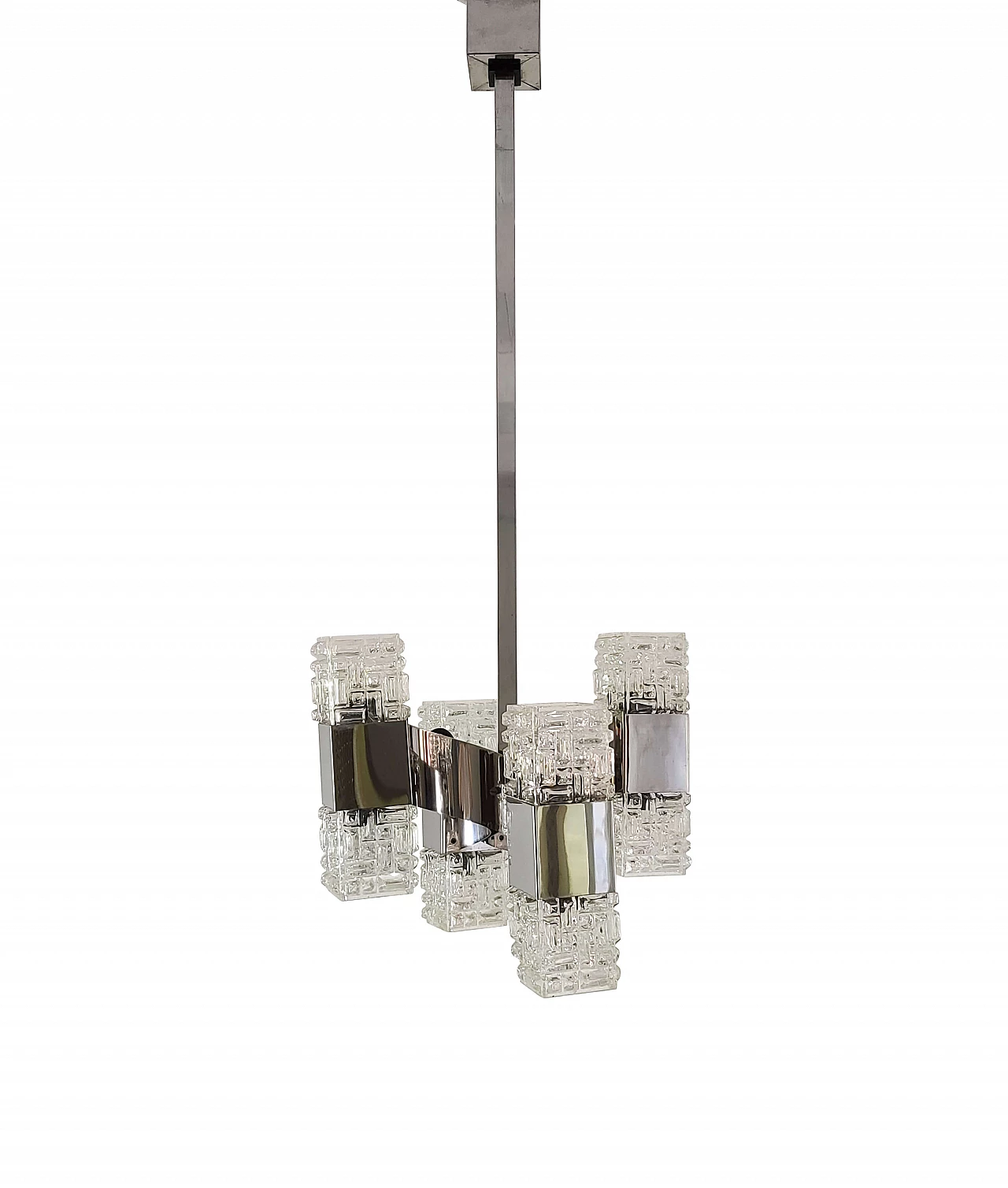 Chandelier in chrome and glass by Gaetano Sciolari, 1960s 1137531