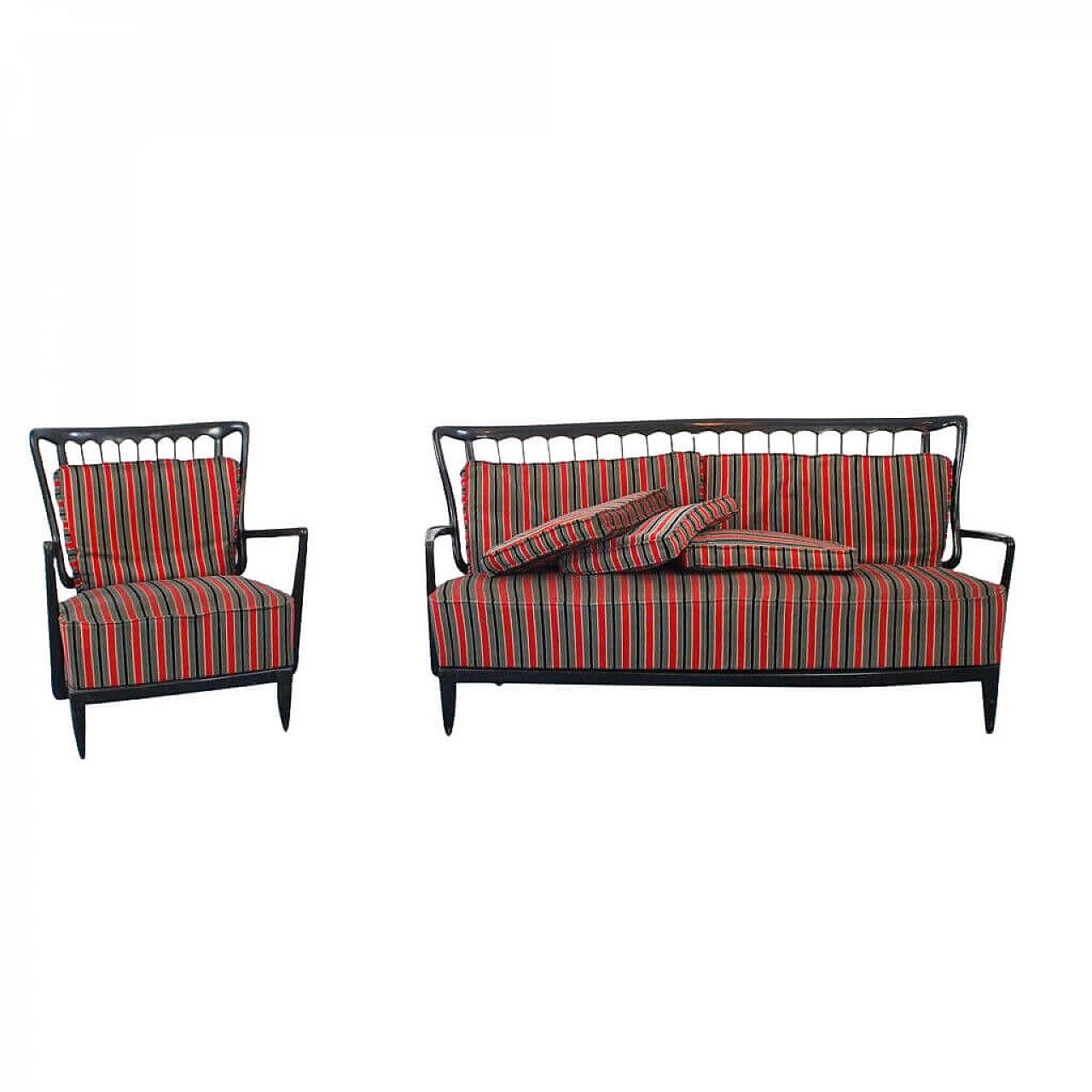 Living room set in black lacquered wood, 50s 1137565