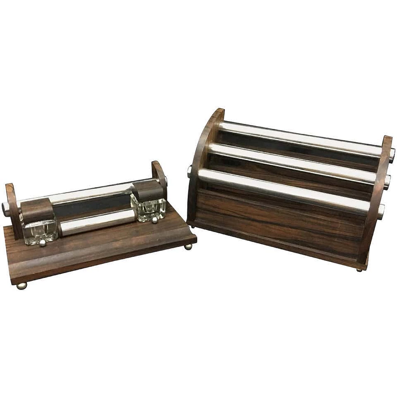Set da scrivania francese in legno e acciaio Art Déco, anni '30 1138156
