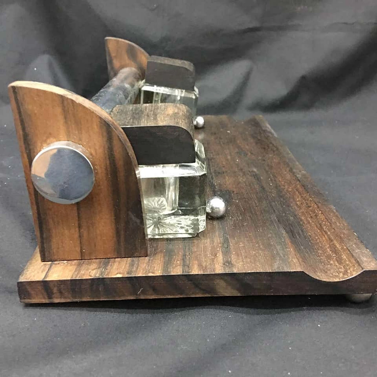 Set da scrivania francese in legno e acciaio Art Déco, anni '30 1138162