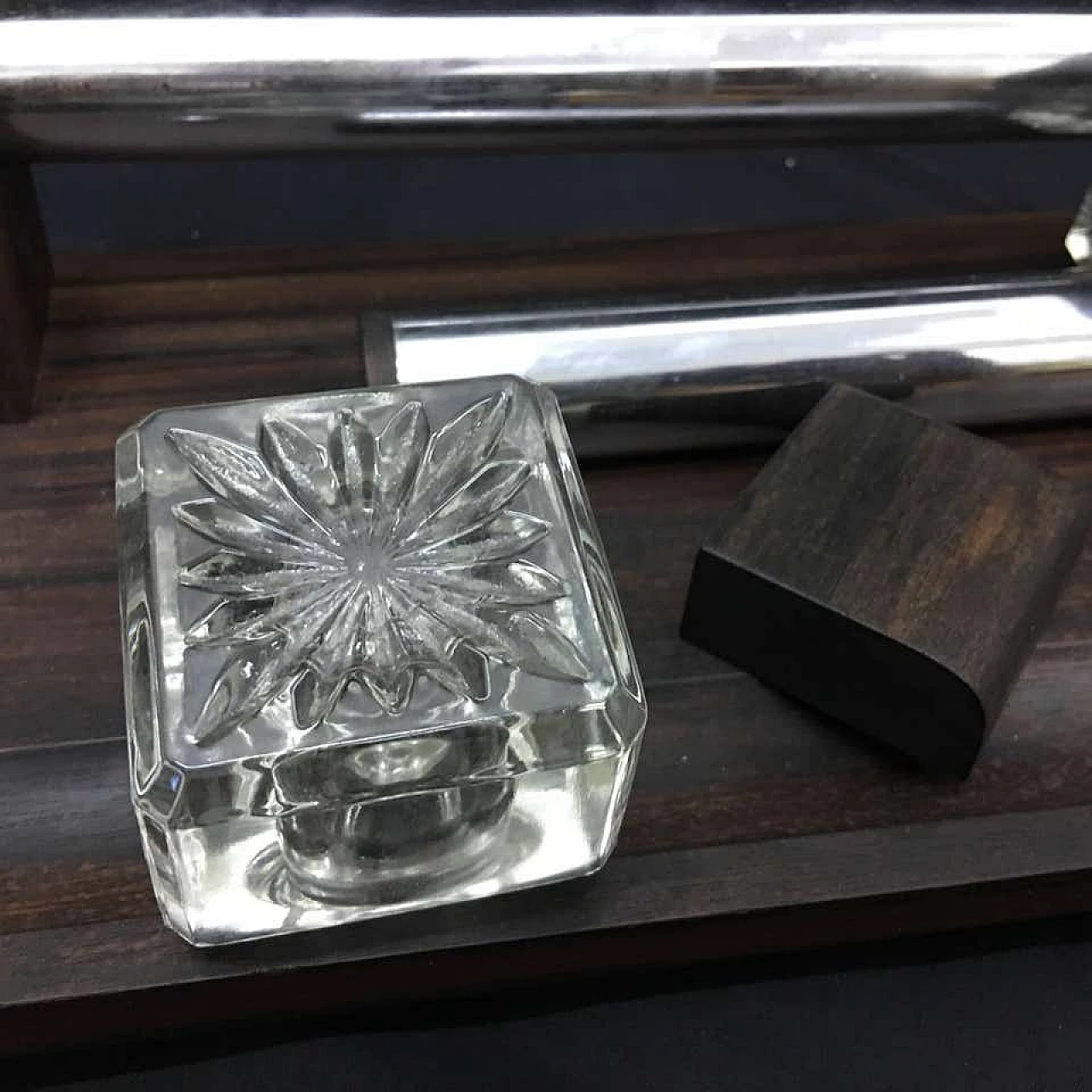 Set da scrivania francese in legno e acciaio Art Déco, anni '30 1138163