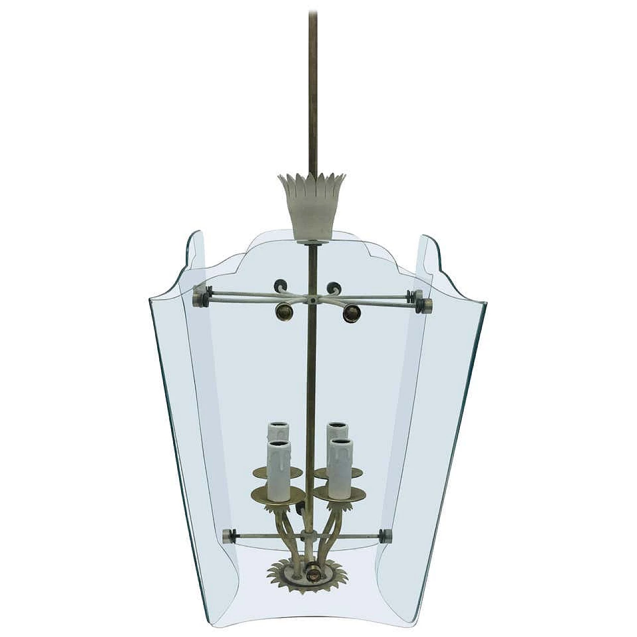 Chandelier in brass and glass attributed Fontana Arte, 1930s 1138404