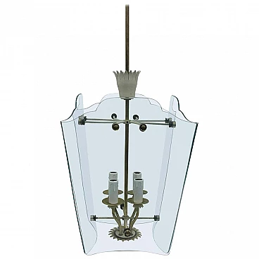 Chandelier in brass and glass attributed Fontana Arte, 1930s