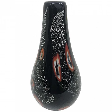 Black Murano glass murrine vase by Alfredo Barbini, 70s